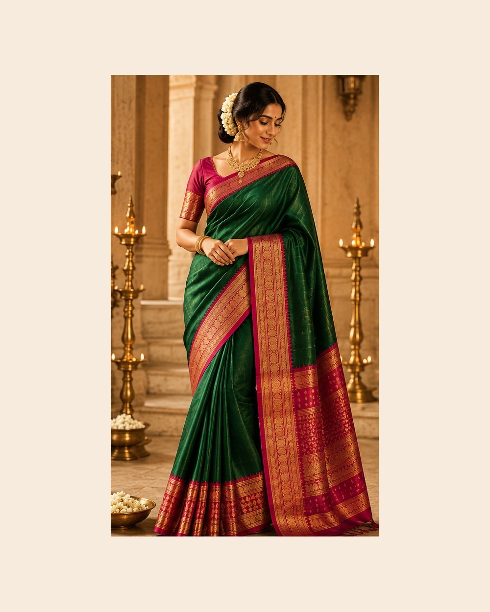 Kanchipuram Bottle Green × Rani